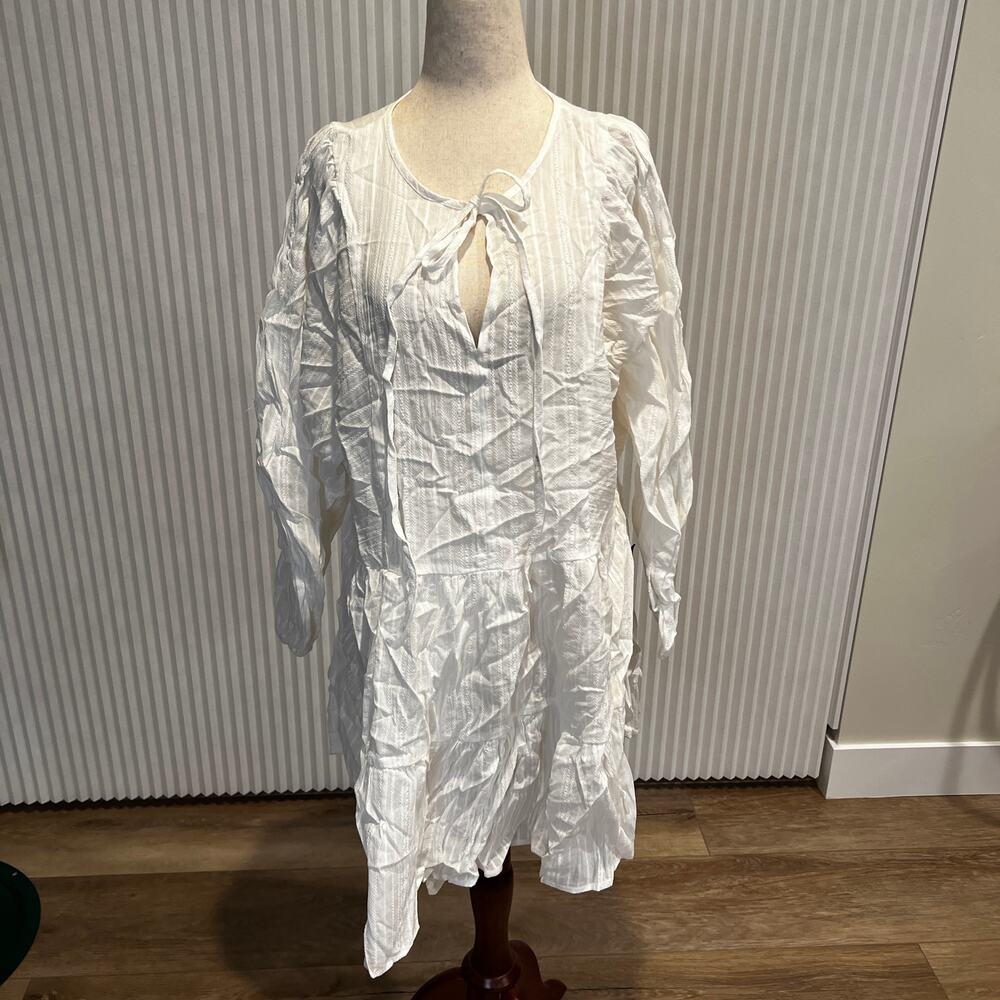 LULUS Women's Coastal Moment White Long Sleeve Tiered Mini Dress - Picture 4 of 13
